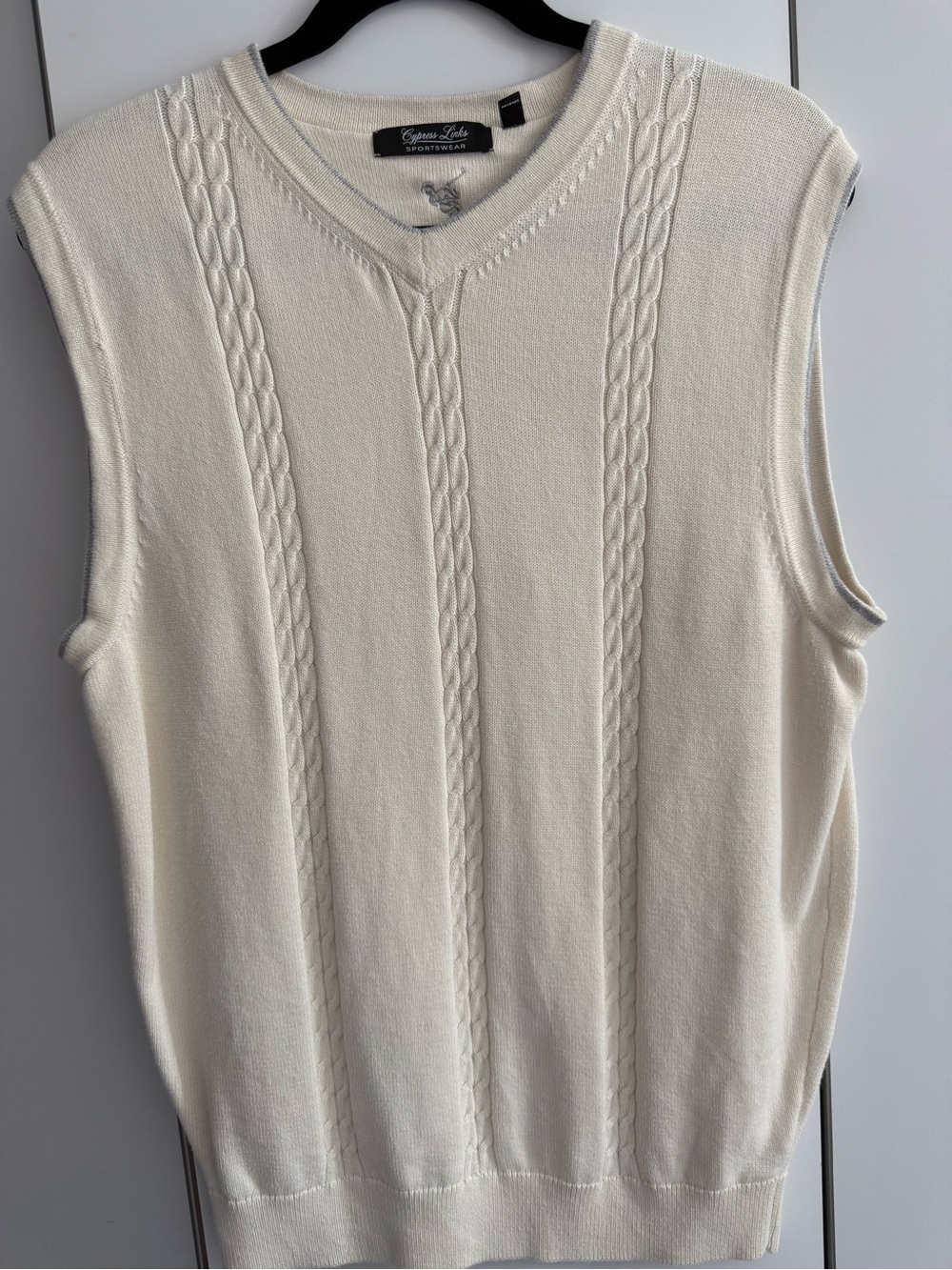 Cypress Links M Cream Cable Knit Sweater Vest Men's 100% Cotton Golf Classic